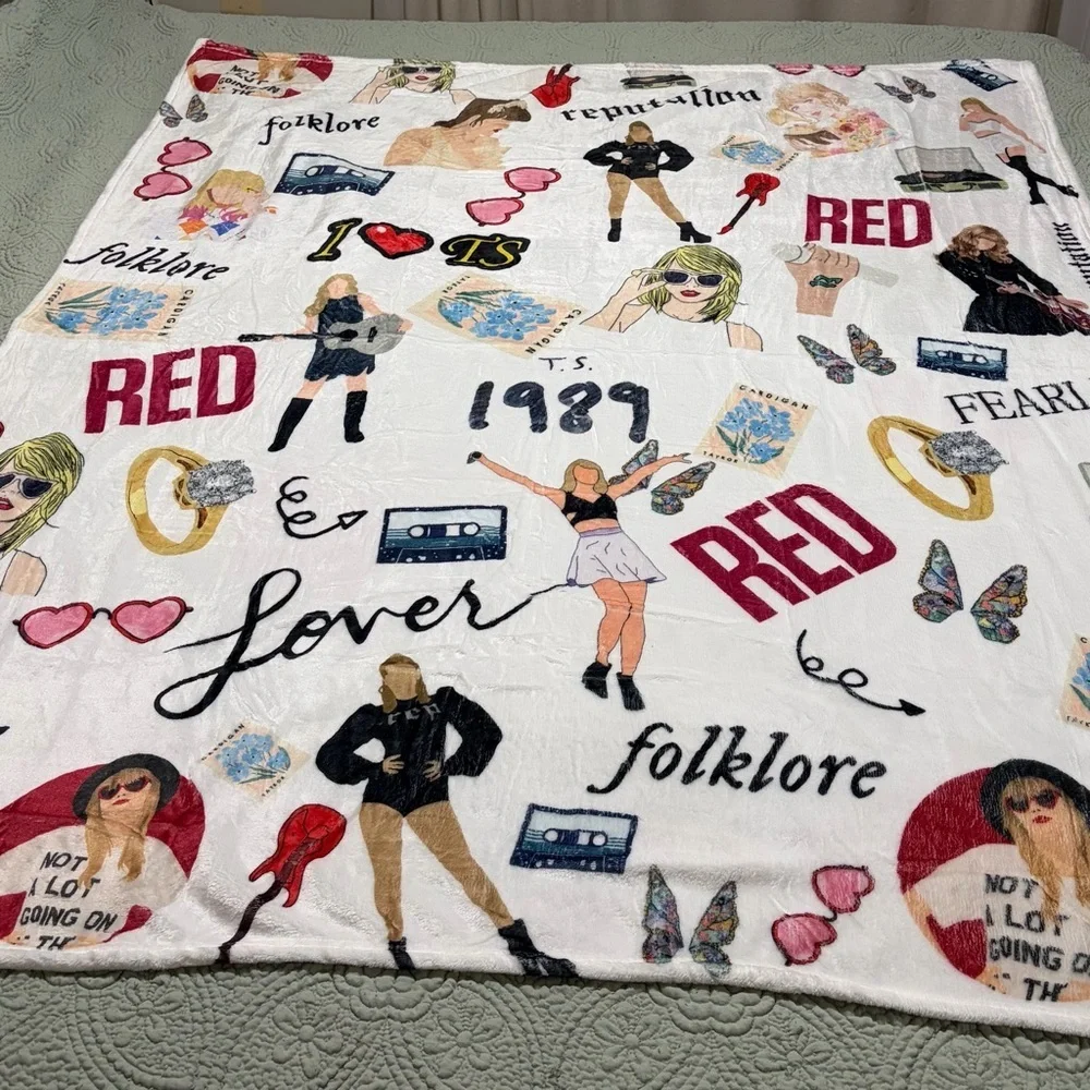 Taylor Swift Fan Art Fleece Throw Blanket | Red 1989 Folklore Fearless